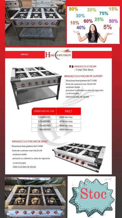 ARAGAZ  6FOC Suport inox / ARAGAZ inox 8- 6-4-3-2-1Ochi /Masina gatit/