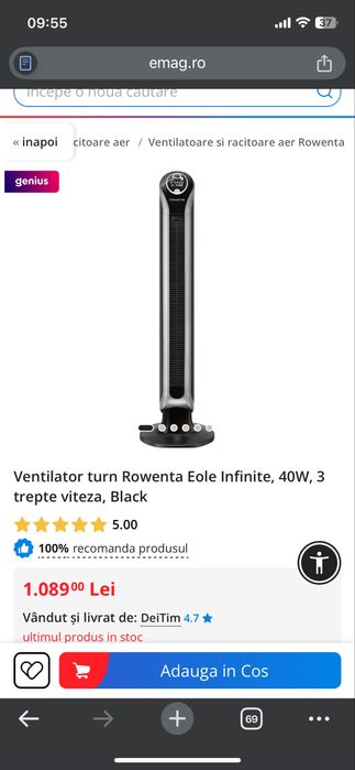 Urgent Vand ventilator turn Rowenta 40 w