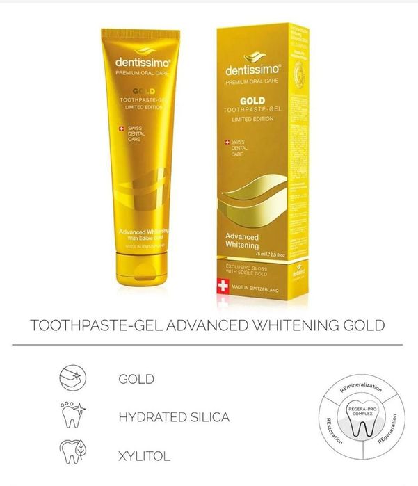 Pastă de dinți Dentissimo Premium Advanced Whitening Gold, Elveția