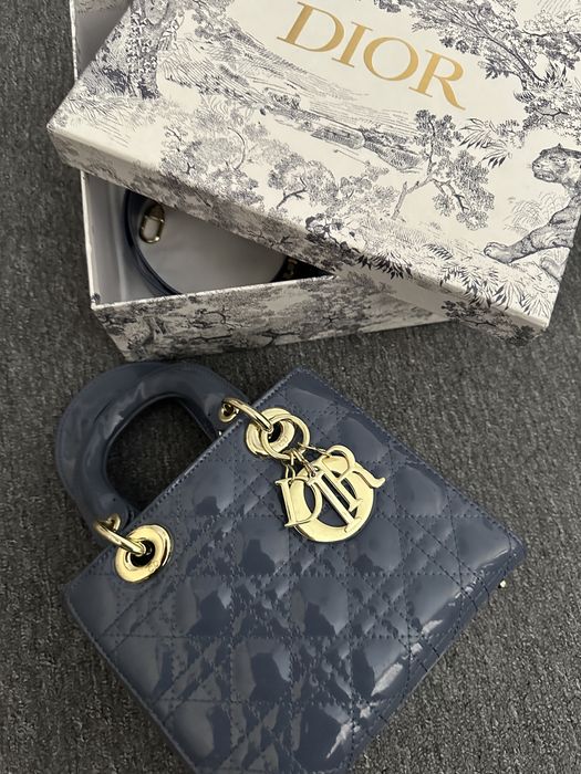 Оригинална Lady Dior Mini Blue Patent Leather