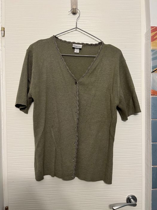 Top verde Knit cu maneca scurta