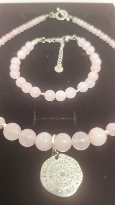 Set bratara si colier argint si cuart roz