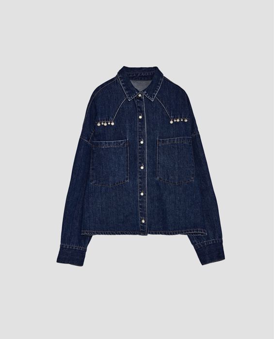Zara дънкова риза с копчета перли