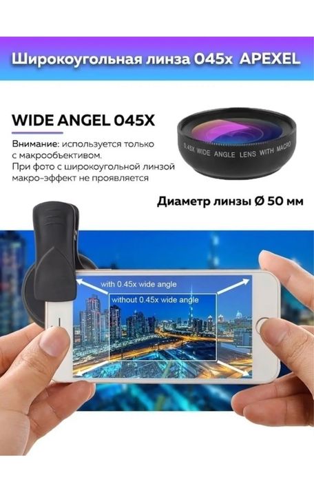 Профессиональная Макро-линза/Широкоугольный объектив для телефона 2в1