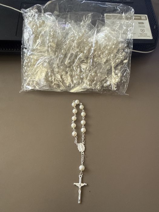 Set 30 marturii botez , mini rozariu argint si perle