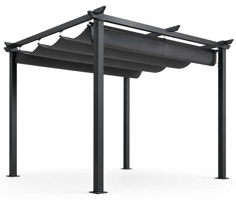 Pergolă Aluminiu cort 3×3 m cu Acoperiș Textil Retractabil, Cadru Metalic Vopsit în Câmp Electrostatic Model YS-1007-E