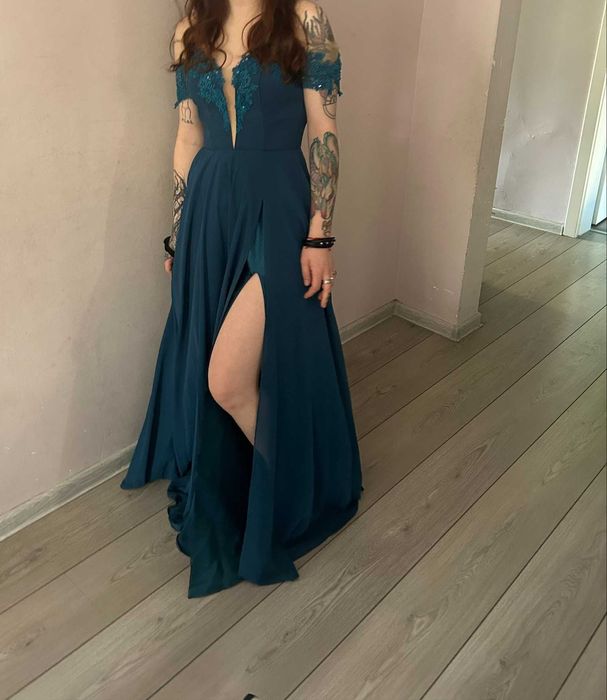 Официална поръчкова бална рокля - Петролено зелено
