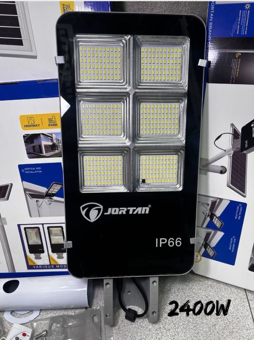 LED Соларна улична лампа JORTAN 2400 W най мощната стойка панел