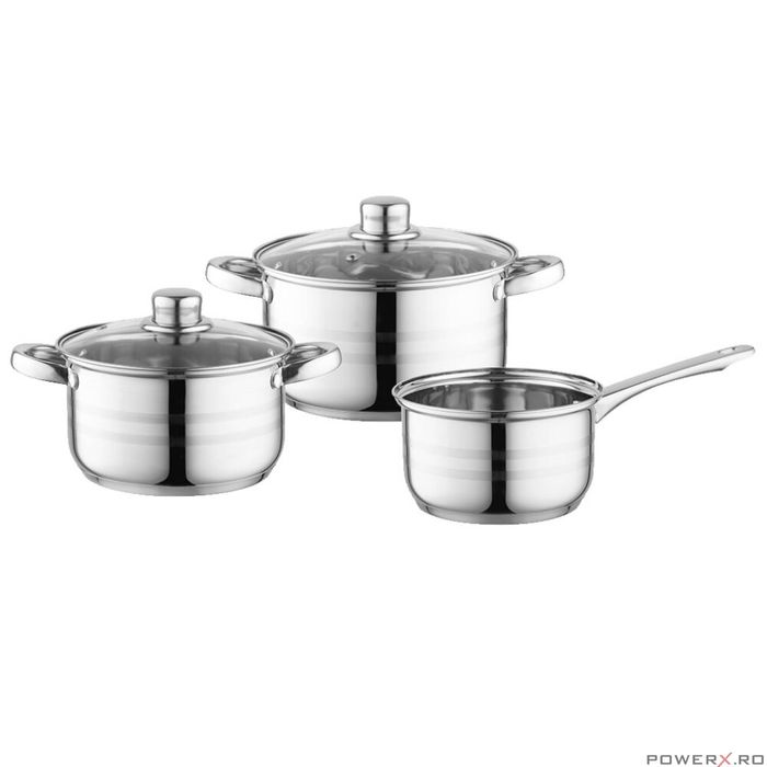 Set oale din inox, 2l, 3l, cu capac, cratita de 1.5l, 5 piese, Stark