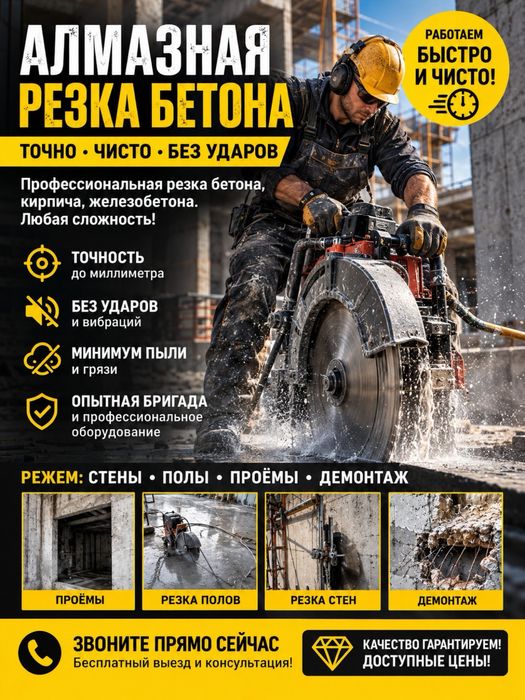 Алмазная резка бетона Алматы | Проёмы за 1 день