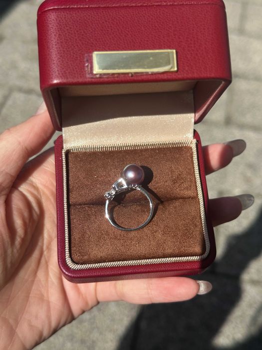 Inel din argint 925 cu barocǎ perlă naturală mov, reglabil