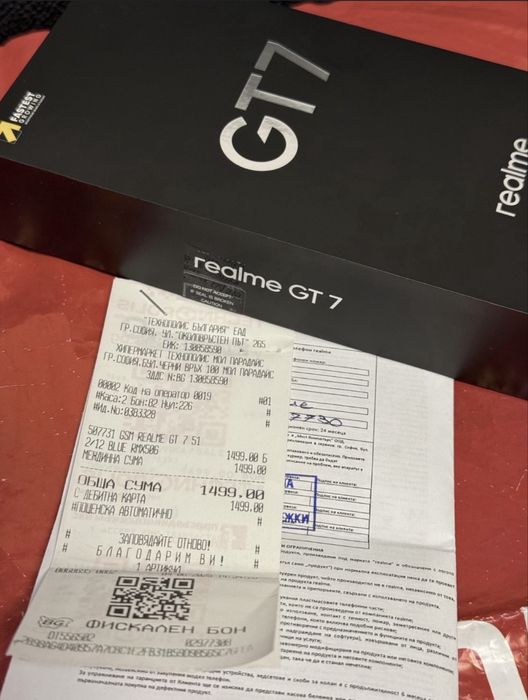 КАТО НОВ 512GB Realme GT7 Гаранция Technopolis 2027г. Blue GT 7