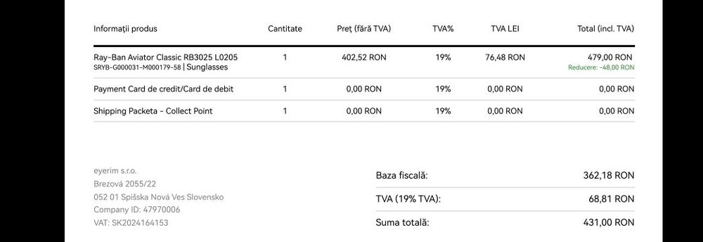Ochelari de soare Ray-Ban, impecabili.