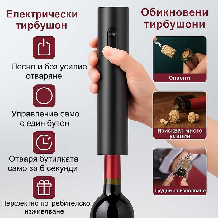 Коледен подарък електрически тирбушон отварачка за вино с аксесоари
