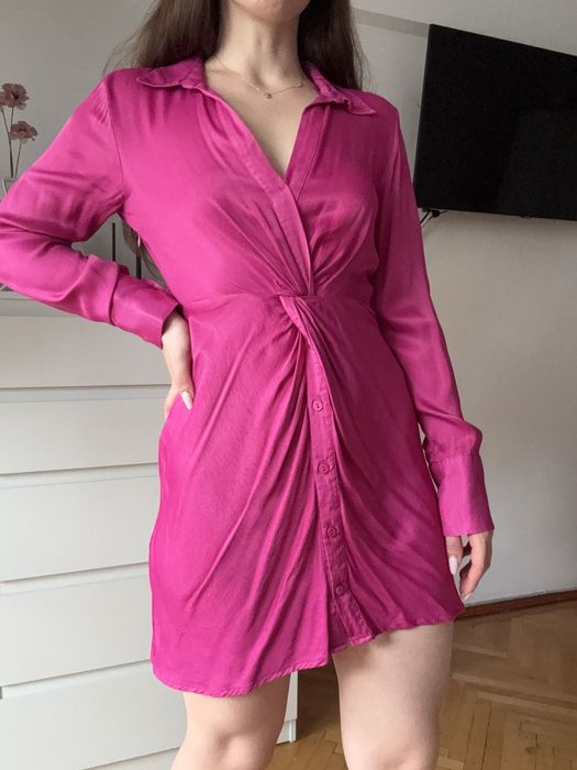 Rochie zara roz satinata