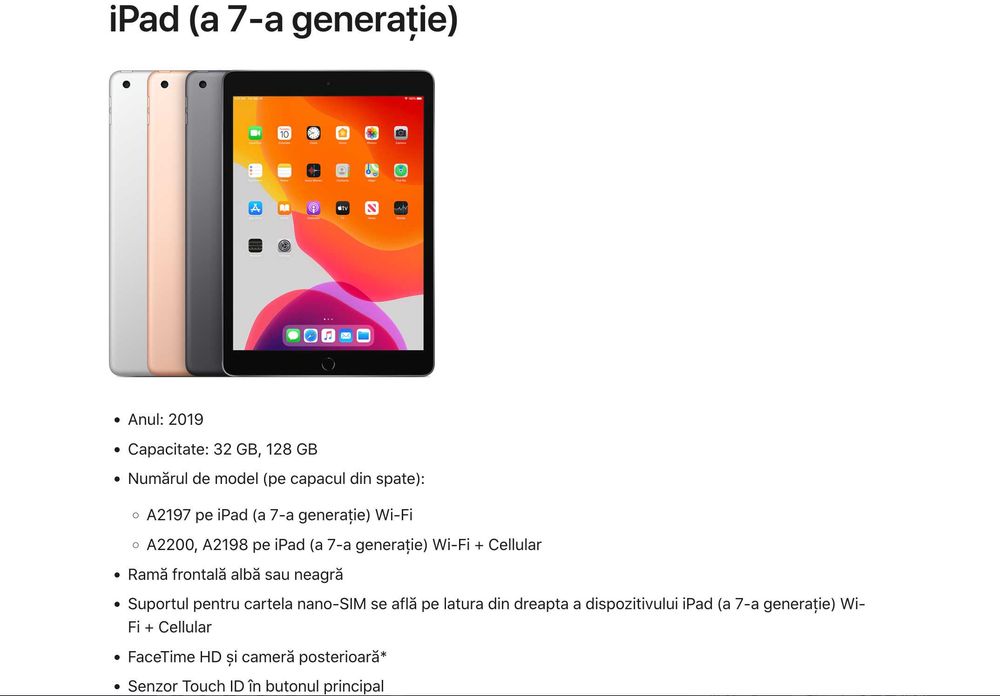 iPad gen 7a (2019),10.2 inch,32 GB, gri, wi-fi, stare perfecta, A2197