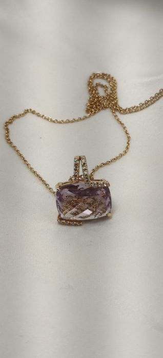 Lanț +medalion Aur 18kt,Ametist +Diamante,marca Teilor,nou