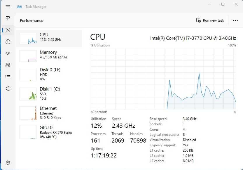 Calculator Unitate PC Gaming I7 3770 Ram 16 G Video Rx 570 4G SSD