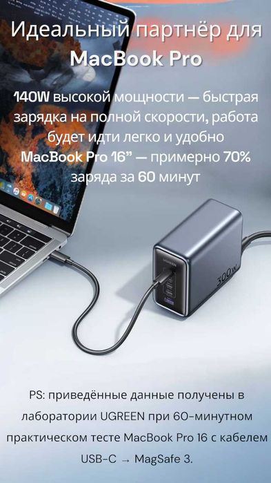 Ugreen 300W Nexode  зарядное устройство от известного бренда.