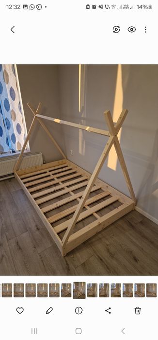 Pat casuta Montessori, pat dublu, pat lemn masiv, pat copii