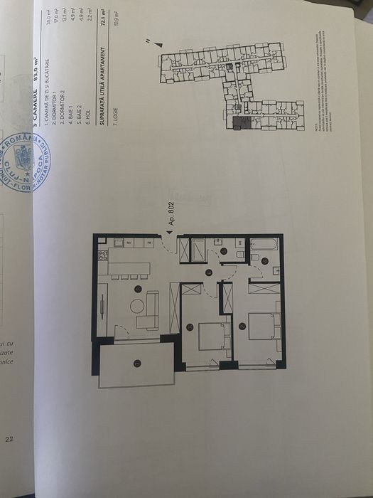 Vand apartament 3 camere finisat