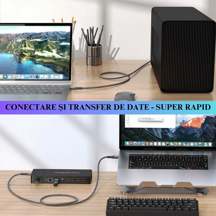 Cablu date USB cu Incarcare Rapida, 1,8 m, USB-C la USB-C, 8K 60Hz