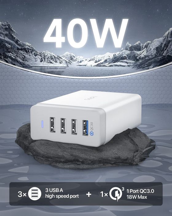 SooPii 40W USB зарядно за зареждане 4-портова USB зарядна станция