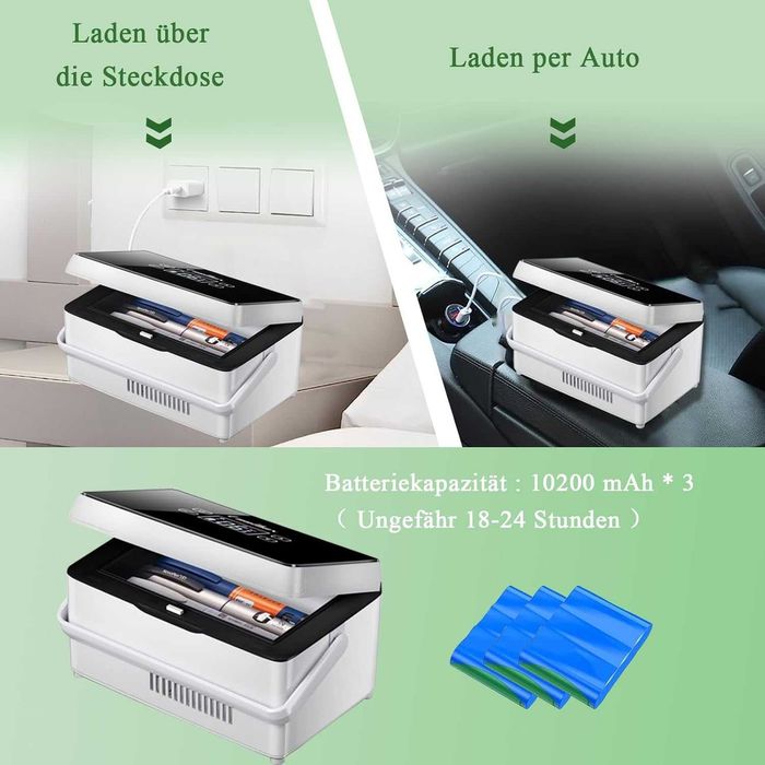 Преносим хладилник за лекарства, 3 батерии, CoolBox, инсулин и други