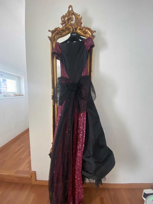 rochie eleganta lunga paiete bordo rochie nunta botez gala M L