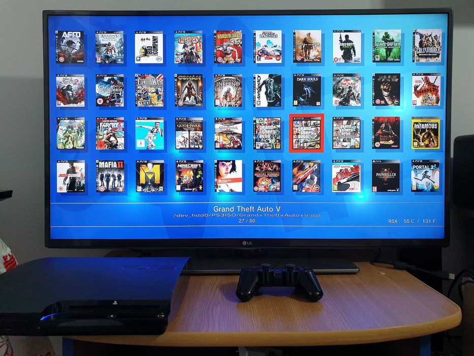 PS3 modat CFW 500 GB + 60 jocuri (GTA V, Red Dead, God of War, NFS)