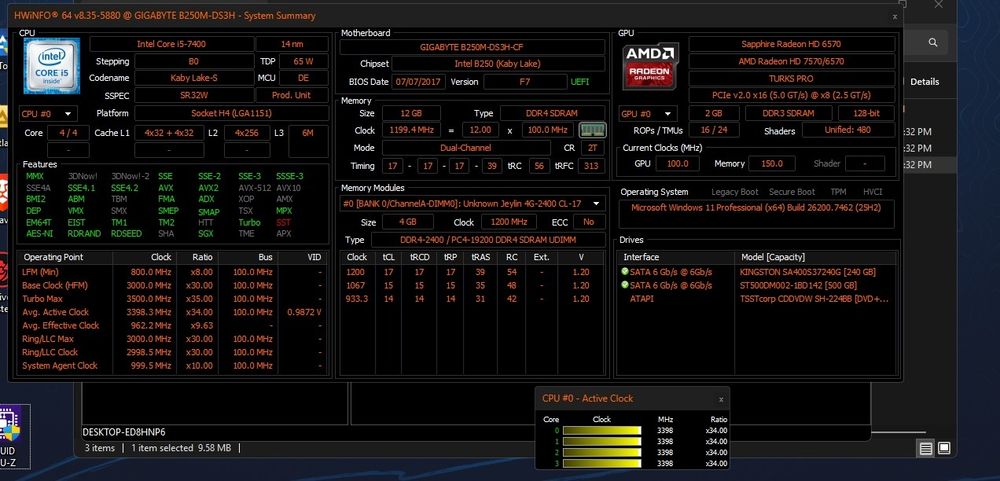 Unitate PC Intel core i5 7400 , 12 GB ddr4  , ssd + hdd