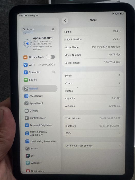 Ipad mini 6 de 256gb cu Mdm