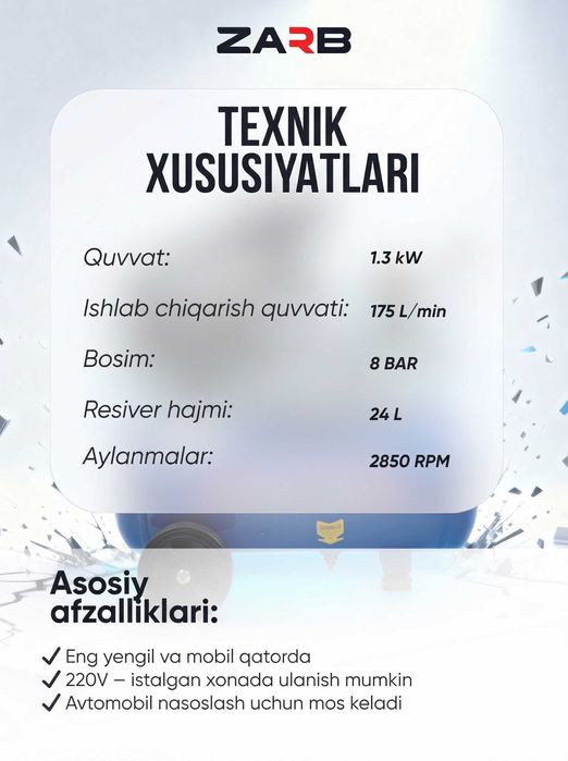 ZARB kompressor ZAC24-C 24 litr (175 L-m)