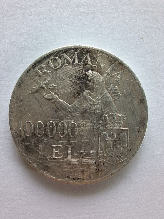 Monedă de argint 100000 lei cu regele Mihai