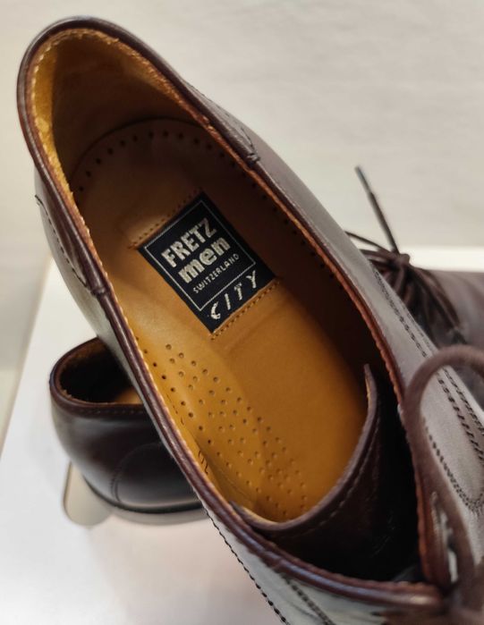 Pantofi derby 44 44.5 plain toe FRETZ MEN piele naturala moale maro