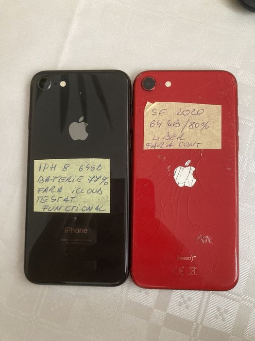 AIph.SE. Rosu baterie 80%. Iph.8 negru baterie 77%