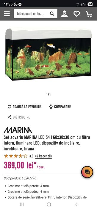 Acvariu cu capac, pompă, filtre, lumini. Ca nou