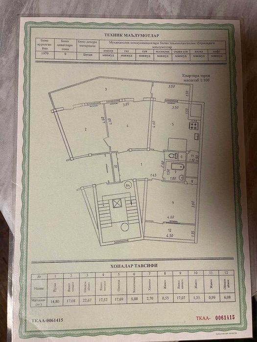 ПРОДАЁТСЯ квартира проспект Мустакиллик  без ремонта 3/6/9 120м2