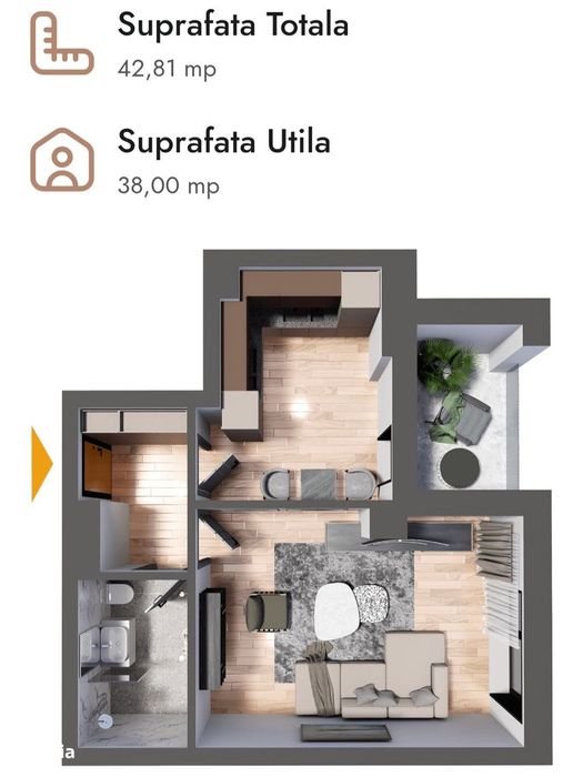 Ultimul apartament 1 camera/Disponibil etaj 1/TVA INCLUS.