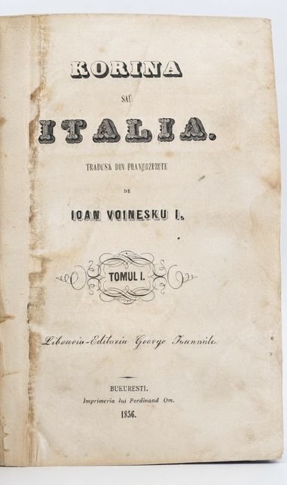 Carte Rară Korina sau Italia - Ioan Voinescu I 1836 (Chirilică) Legătură de Lux