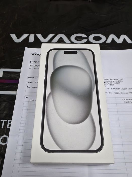 НЕАКТИВИРАН 128GB iPhone 15 Vivacom Гаранция 2028 Black / Черен