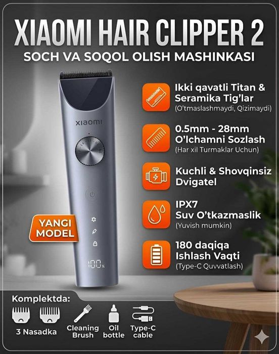 Xiaomi Mijia Hair Clipper 2 | Soch va soqol mashinka | Trimmer | Yangi