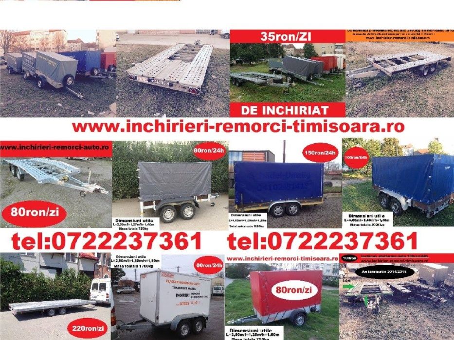 Inchirieri platforme si remorci auto 750-3500kg