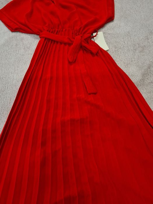 Rochie elegantă- Rochie plisată roșie-Rochie zi-Rochie eveniment