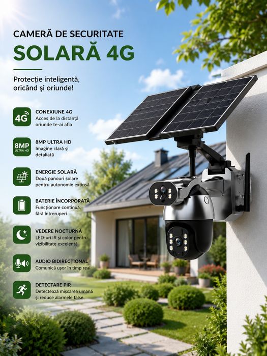 Camera supraveghere 4G cu panou solar /  sau cu lampa solara