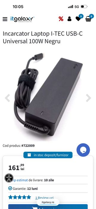 Incarcator Laptop I-TEC USB-C Universal 100W Negru