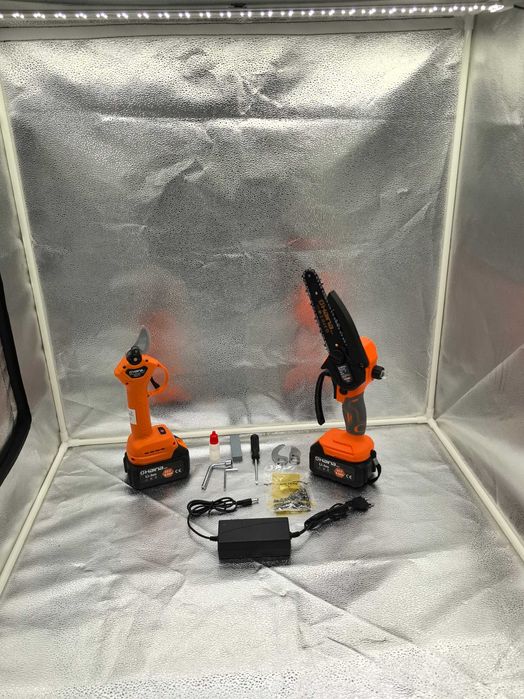 Kit gradinarit: Foarfeca + Drujba electrica, 2x 48V – Pachet complet!