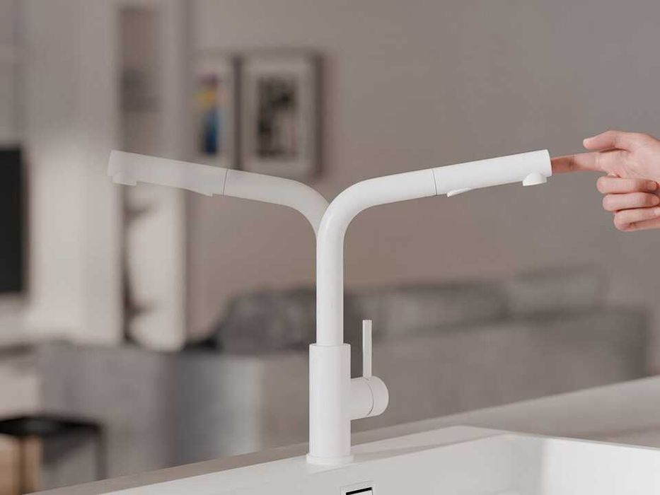 Бял смесител за кухня с изтегляща глава, 2 режима на струя - 3010