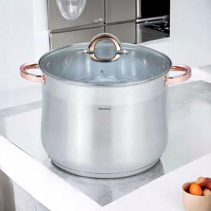 Oala din inox cu capac din sticla, diametru 24 cm, capacitate 8.6