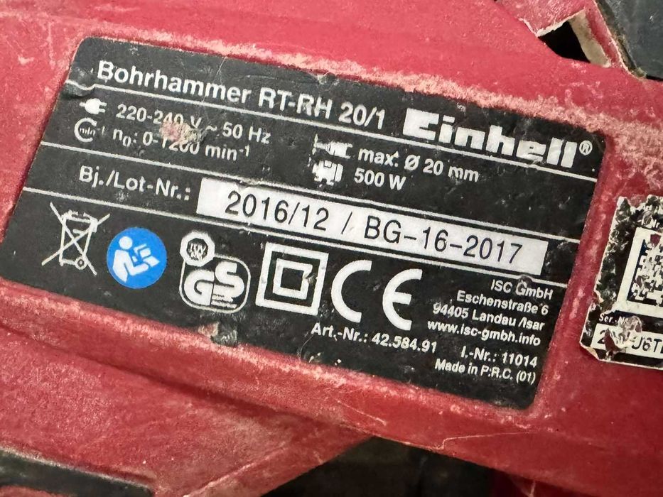 Перфоратор Einhell RT-RH20/1 SDS Plus 500 W 1.6 J 20 мм